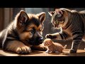 German Shepherd Meets Tiny Kittens for the First Time (Mom Cat’s Reaction)