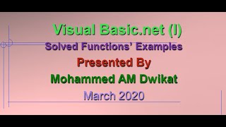 VB.net (1) Solved Examples on FUNCTIONS