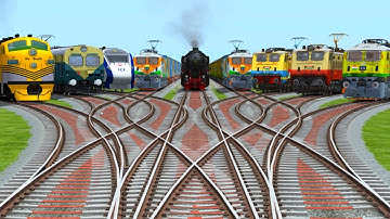 9 Realistic Trains Run At Bumpy High Graphics Railroad Crossing Tracks | steam Engine | Icf coach 
