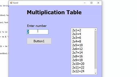 Source Code:  how to create Multiplication table with for... next Loop in VB.Net