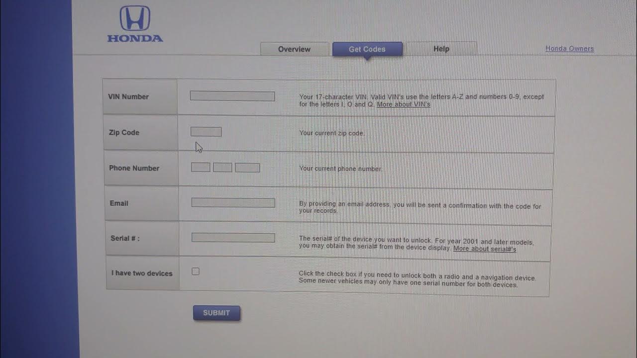 Easy DIY Link to Honda Acura Radio Code site, Watch Video and click