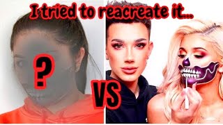 TRYING TO RECREATE James Charles \& Kylie Jenner's Halloween Skull Makeup! (Sorta Success)