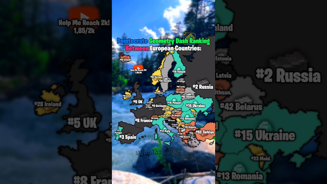 Pointecrate Geometry Dash ranking between european countries | 