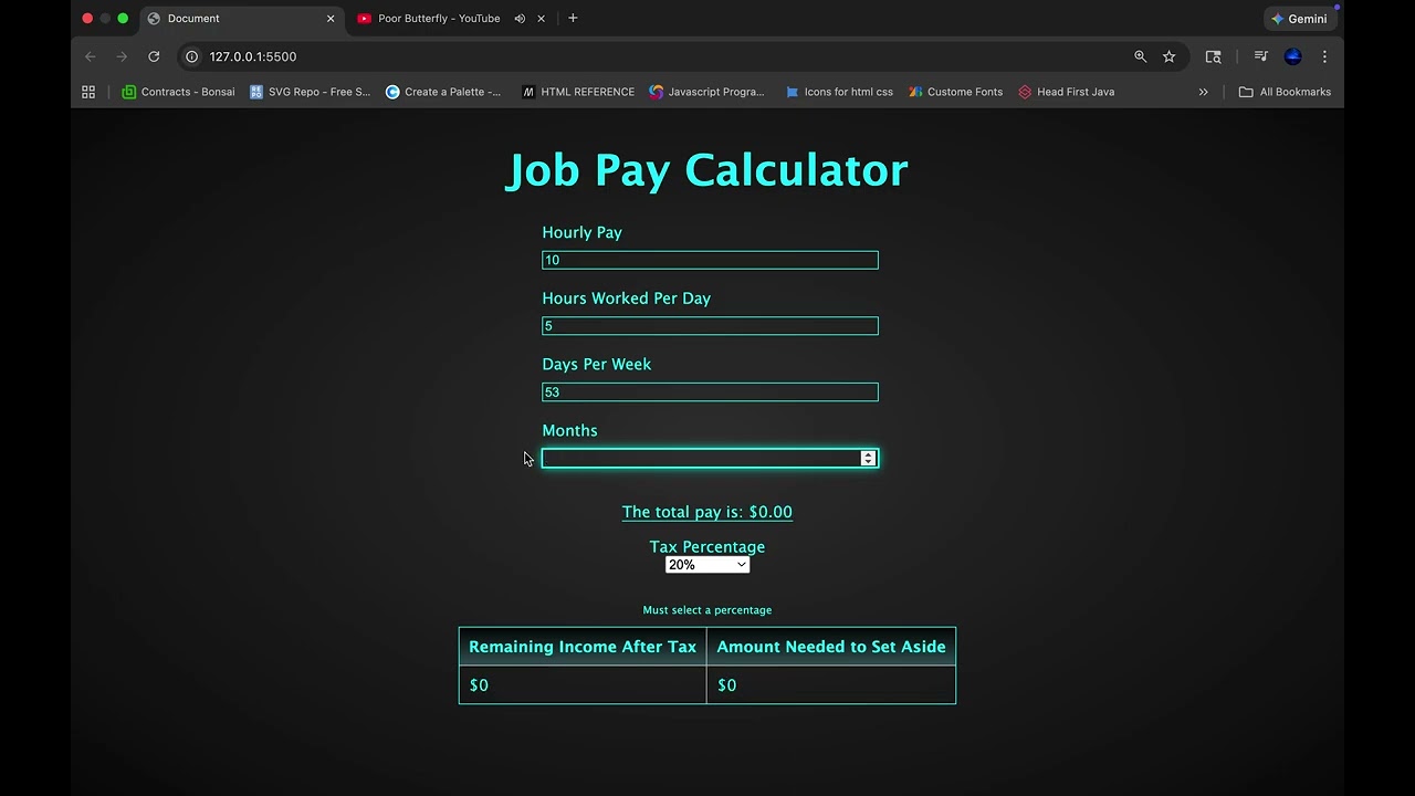 Work Hours & Net Pay Tracker using JavaScript