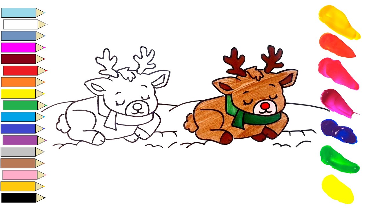 🦌 Рисование оленей для детей | Простой пошаговый рисунок рождественских оленей 🎄