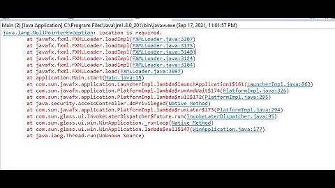 java.lang.NullPointerException: Location is required/at application.Main.start/JavaFx scene builder