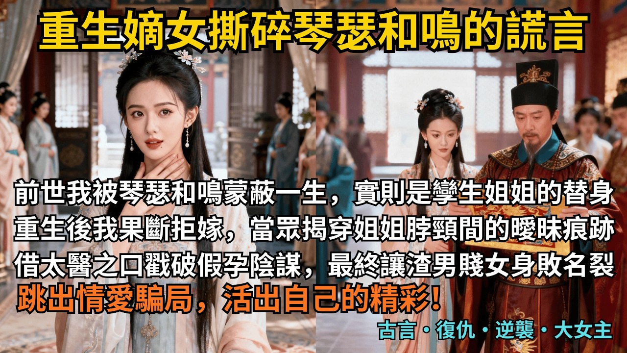 【古言復仇】完結爽文，前世我被琴瑟和鳴蒙蔽一生，實則是孿生姐姐的替身。重生後我果斷拒嫁，當眾揭穿姐姐脖頸間的曖昧痕跡，借太醫之口戳破假孕陰謀，最終讓渣男賤女身敗名裂。#完結 #小說 #古言小說 #復仇