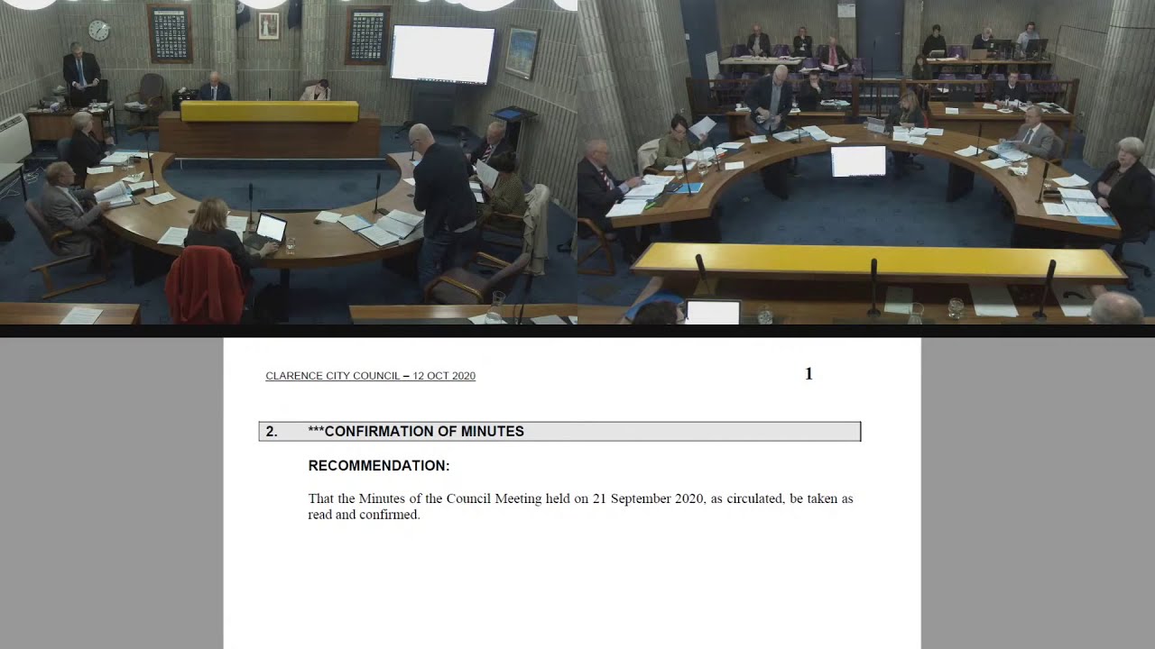 Clarence City Council Council Meeting 12th October 2020 YouTube