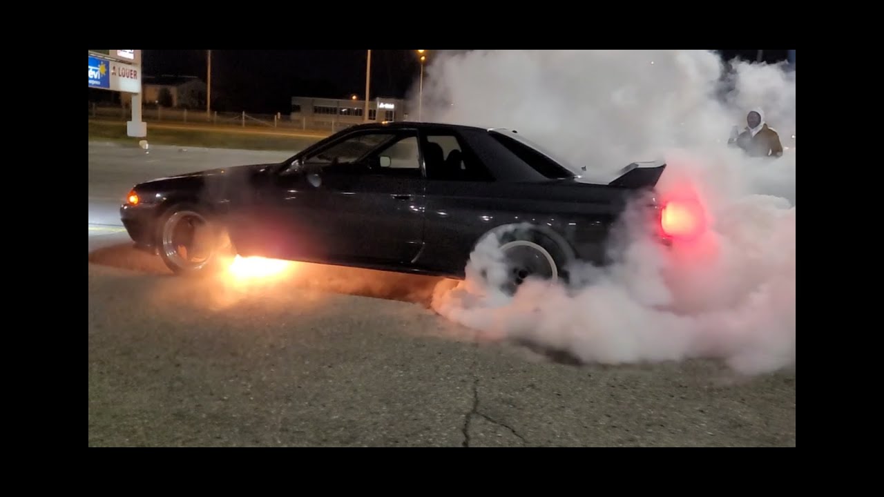 1200HP Skyline GTR shreds tires!!! #RB32 #R32 #skyline #gtr #jdm #fire ...