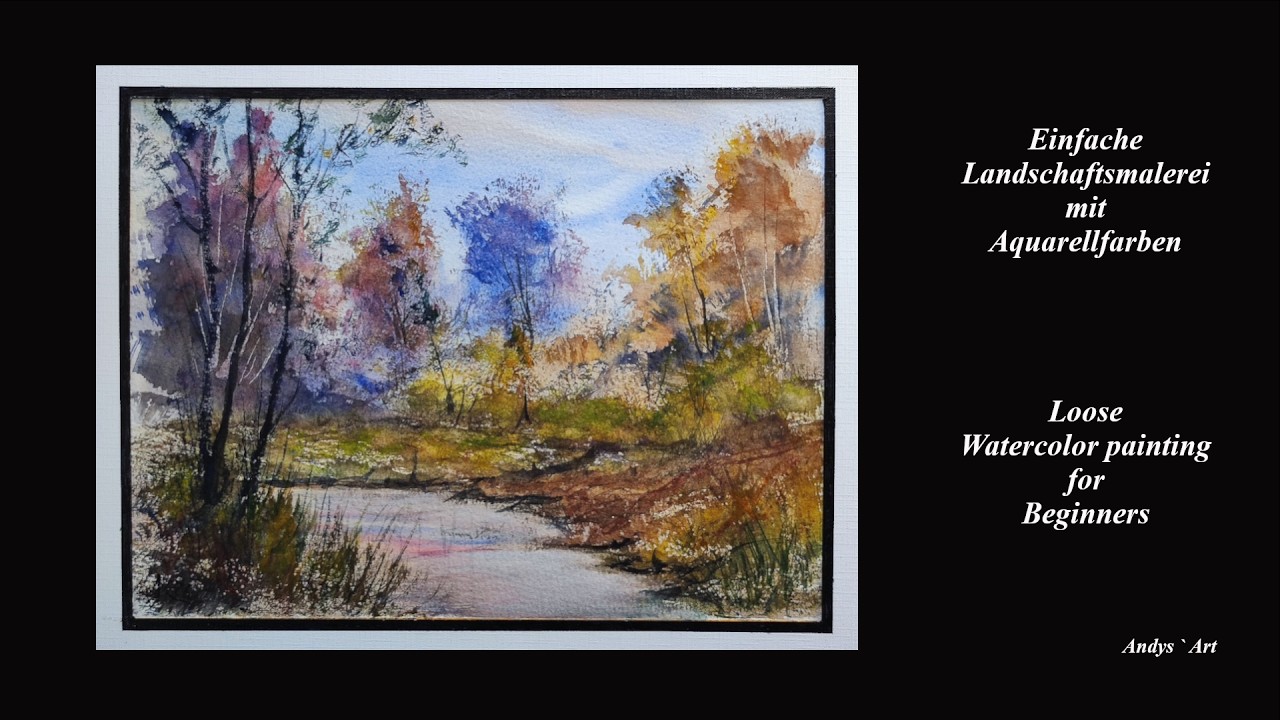 Aquarell malen mit dem Fächerpinsel , Fan Brush Watercolor Landscape painting