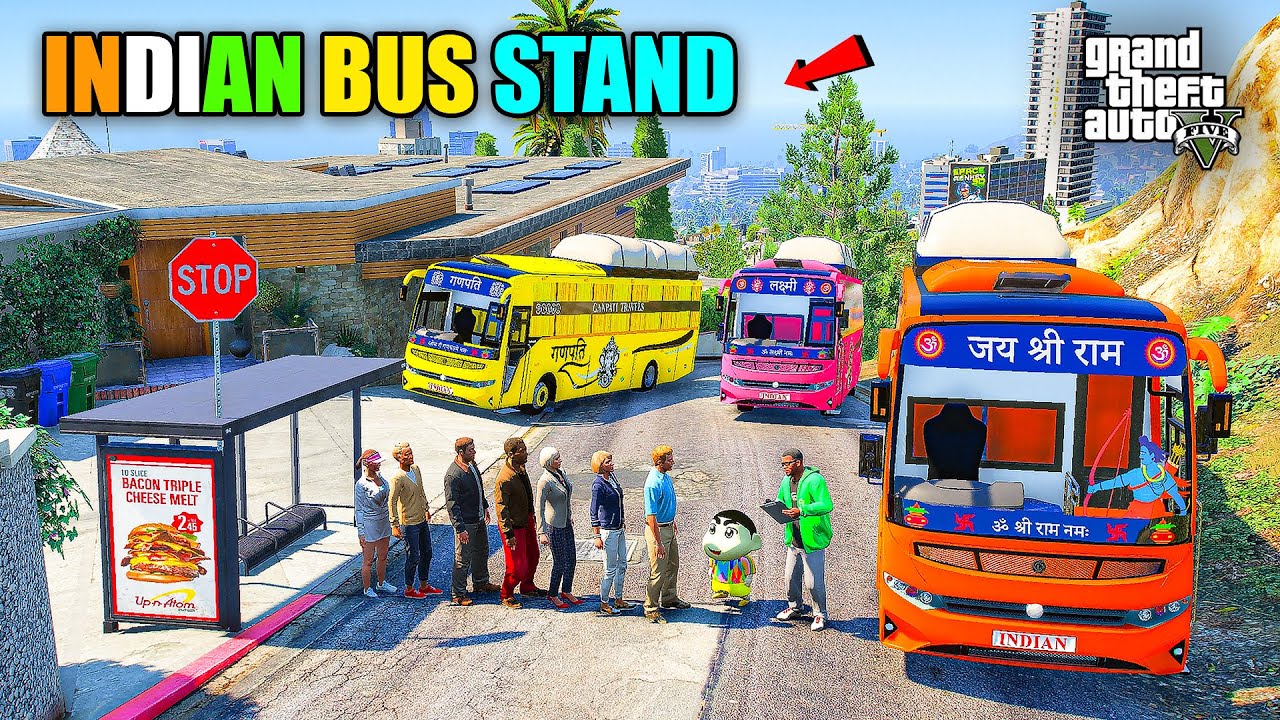Franklin & Shinchan Open Indian Bus Stand and Start Public Transport Business in GTA 5