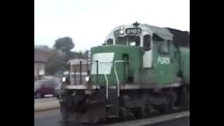 Furx Ex-Bn Sd40-2S Lead A Westbound Ice Train Through Wood Dale. Eatbound Metra At Itasca. 1002