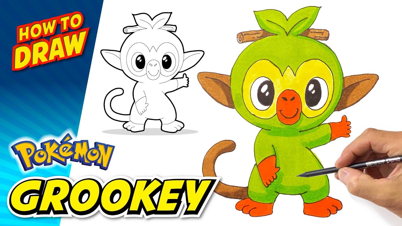 How to Draw Pokemon GROOKEY  Easy Step by step 
