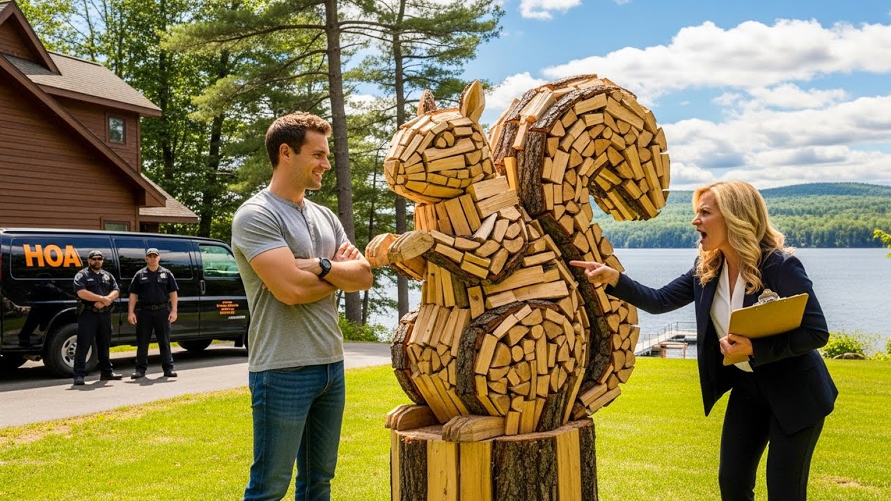 They Fined Me For My Messy Woodpile, So I Stacked It Into a 12 Foot Tall Sculpture of a Squirrel!