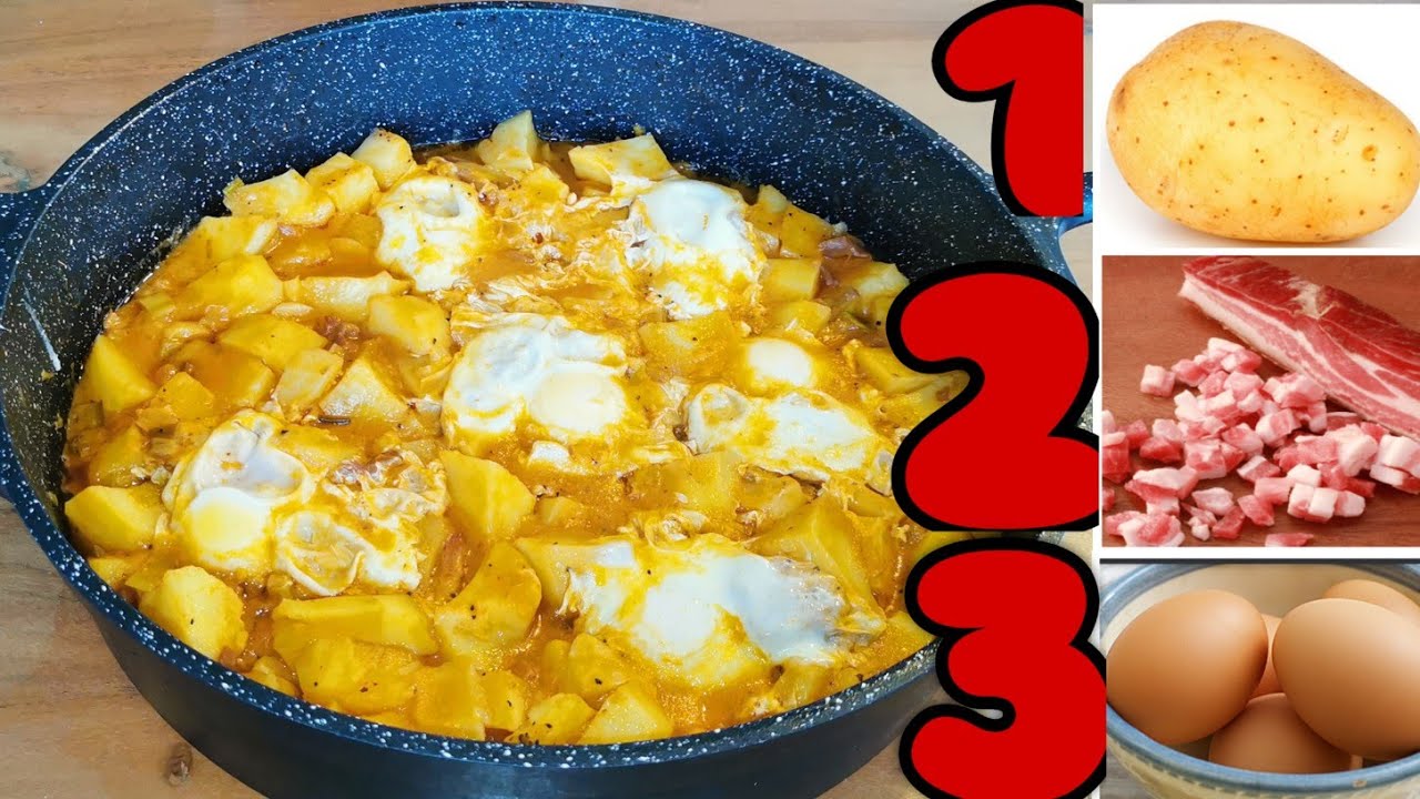 RECETA ECONÓMICA Y  FÁCIL PARA TIEMPOS DIFICILES! Patatas con bacon y huevos