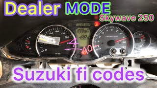 Suzuki skywave 250 type S DEALER MODE how to. Fi diagnostic mode / how to read Fi fault codes