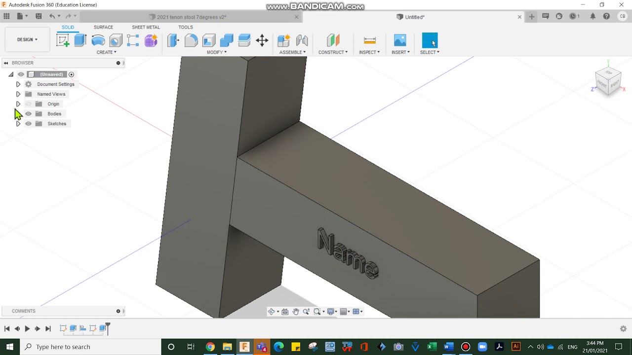 Fusion 360 Mortise and Tenon joint with a 7 degree angle and compound