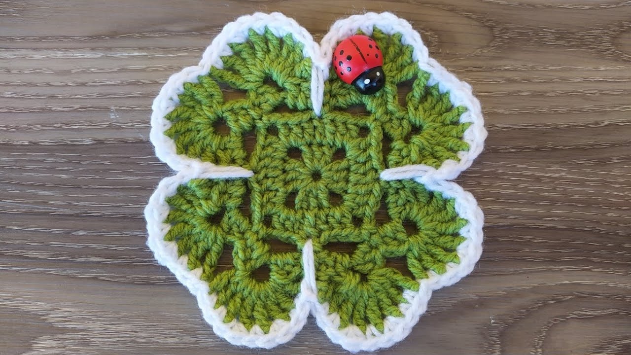 Sottobicchiere Quadrifoglio Uncinetto 🍀🐞 Crochet Four Leaf Clover Coaster  🍹🍨 Posavasos Crochet 🍺 