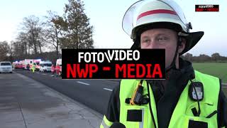 MANV10 ausgelöst nach schwerem Unfall auf B72 bei Cloppenburg --- NWP-MEDIA / Nordwestpresse