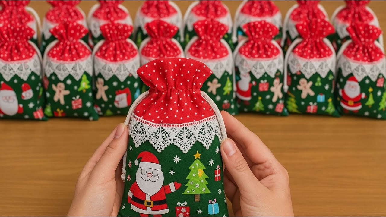 Сшить за 10 минут! Подарочные мешочки на Рождество своими руками 🎅✨