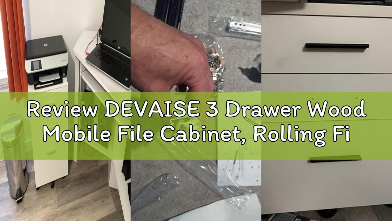 Review DEVAISE 3 Drawer Wood Mobile File Cabinet, Rolling Filing Cabinet for Letter/A4 Size, Printer