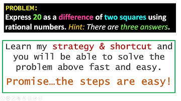EXPRESS ANY NUMBER AS DIFFERENCE OF TWO SQUARES  - MATH SHORTCUT P1