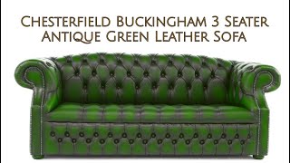 Chesterfield Buckingham 3 Seater Antique Green Leather Sofa