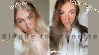 Blonde to brunette | Ion 7NA medium ash blonde demi permanent hair color