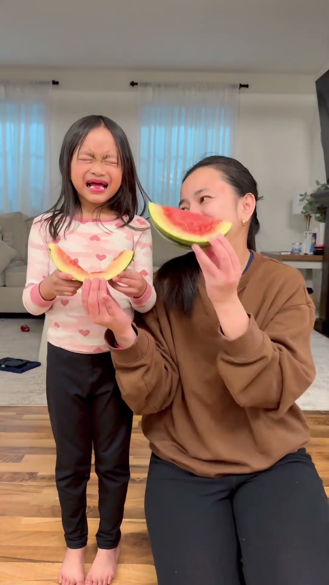 Sharing watermelon is caring for daughter ??❤️???