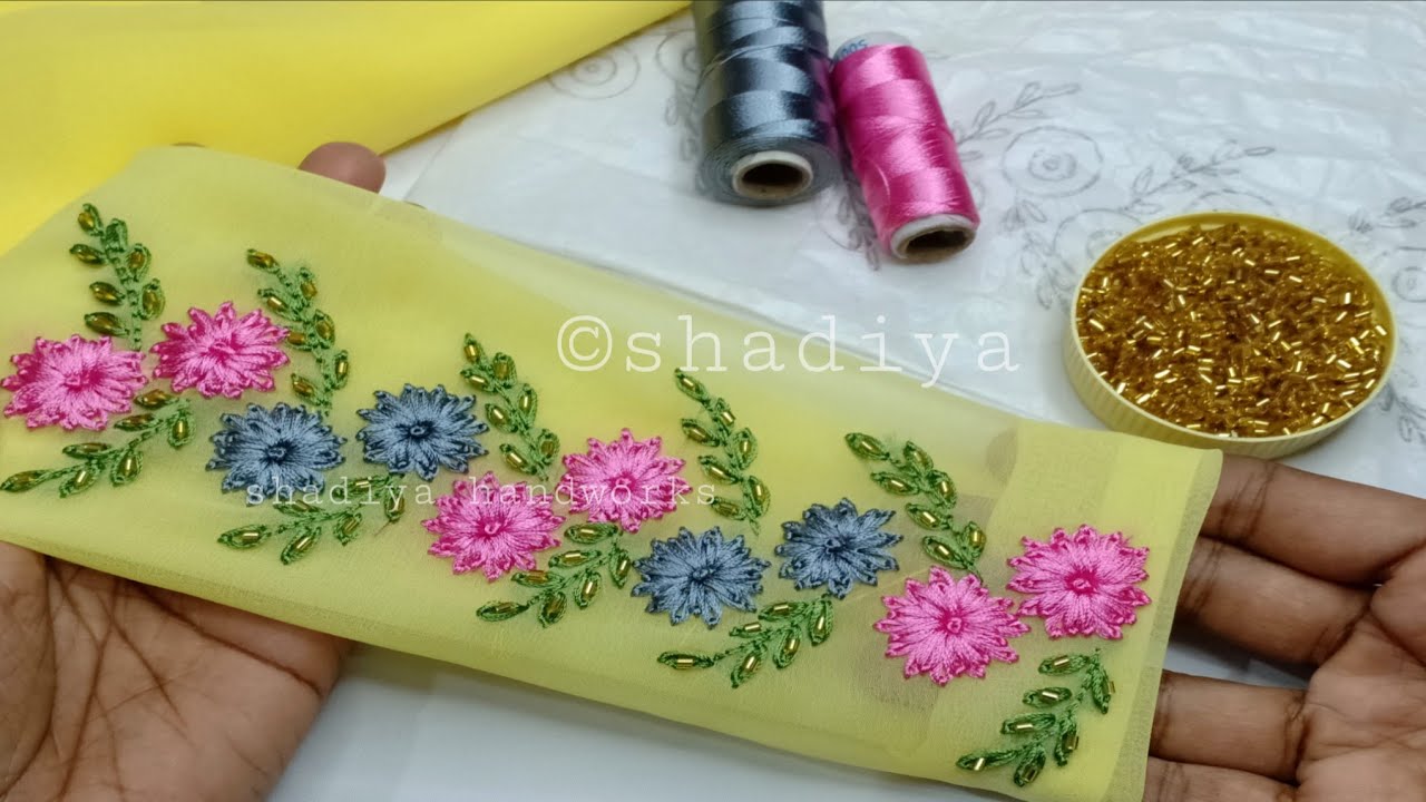 Amazing sleeve embroidery with lazy Daisy flower border|hand embroidery border design