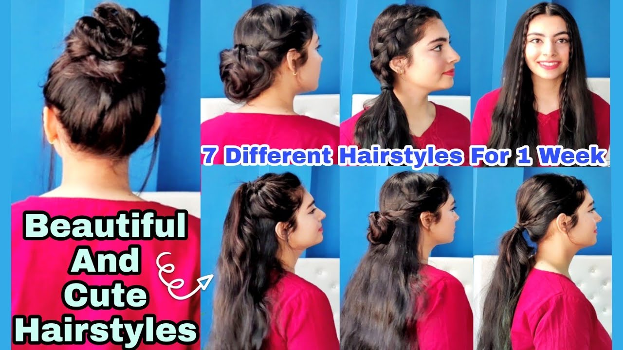 7 Different HAIRSTYLES For 1 WEEK | Cute Hairstyles for  college/school/work, For medium to Long Hair - YouTube
