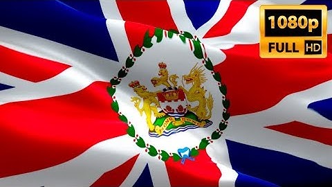 British Hong Kong Flag Wave Loop waving in wind. Realistic British Hong Kong Flag background.