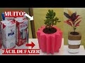 VASO DE CIMENTO FEITO COM CAIXA DE LEITE MATERIAL RECICLÁVEL