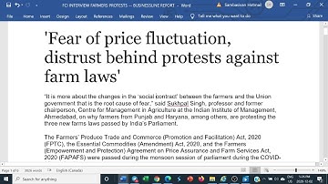 FCI MANAGER INTERVIEW - 02122020 - AGRICULTURE -- FARMERS PROTESTS -  A FEW POINTS
