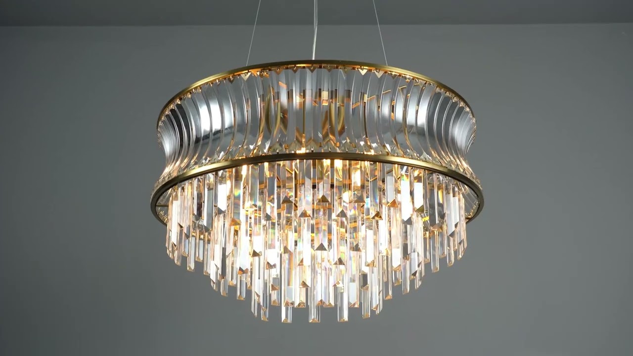 Ares Clear Crystal Chandelier, Brass Accents, 9 Lamp Holders, 61cm Wide | Lamp Genius
