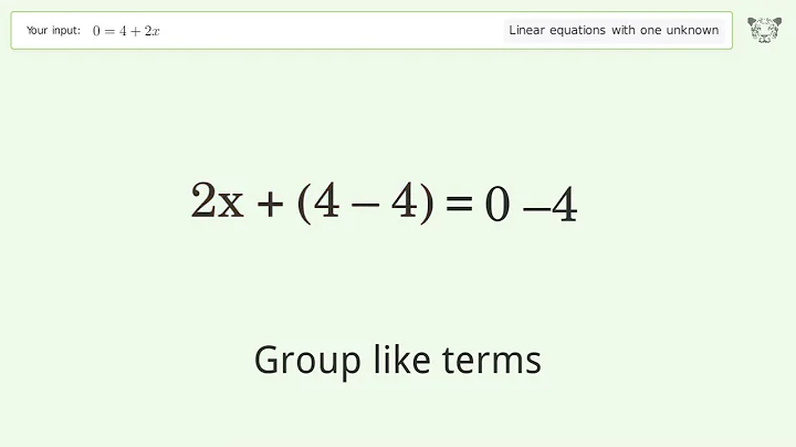 Solve 0=4+2x: Linear Equation Video Solution | Tiger Algebra