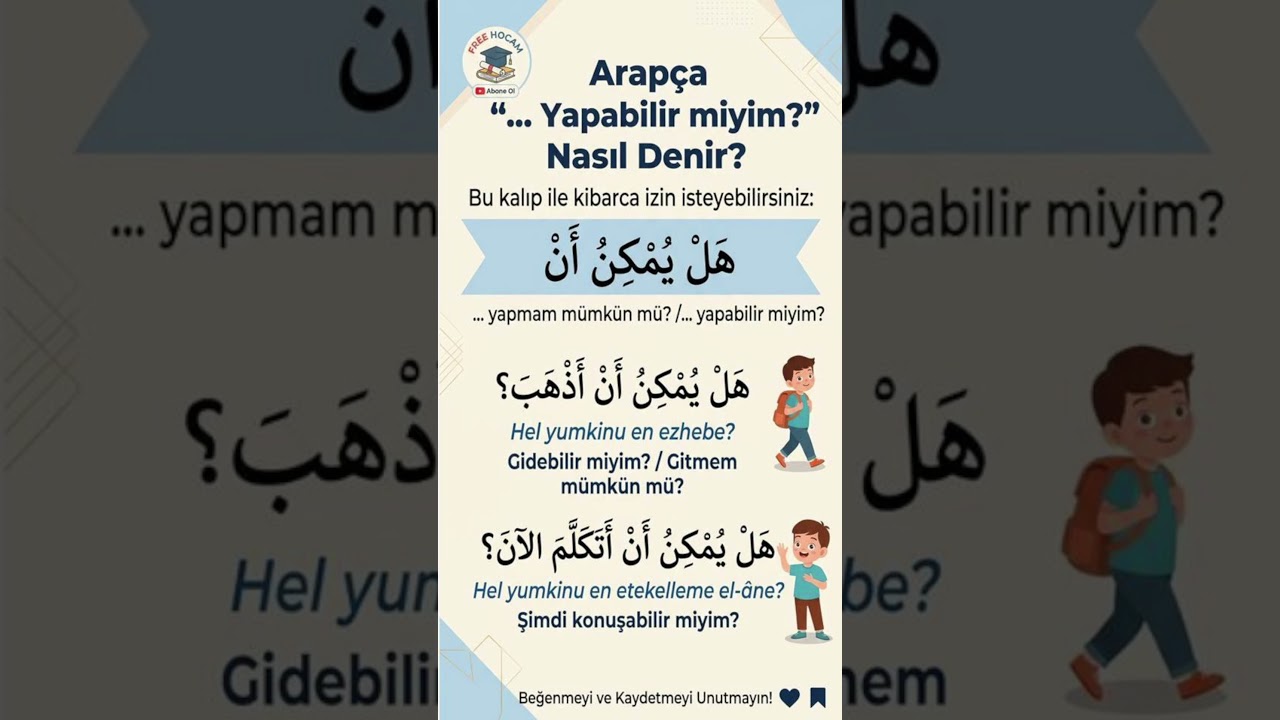 Arapçada KİBARCA İZİN İSTEMEK / YAPABİLİR MİYİM? nasıl denir  #arapçadersleri #arapça #arabic