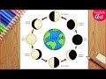 How to draw the phases of the moon diagram drawing  easy and step by step science poster making