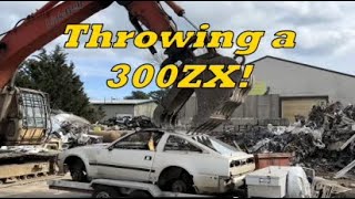 Throwing 1987 Nissan 300ZX Z31 Crushing with excavator! No drift