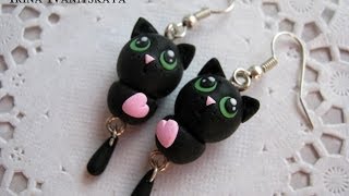 Серьги Черный Кот мастер класс. Black Cat Polymer Clay Tutorial Серьги Черный Кот мастер класс. Black Cat Polymer Clay Tutorial