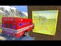 Crazy vehicle high speed jump through yellow laser wall in green slime pool  beamng drive divides