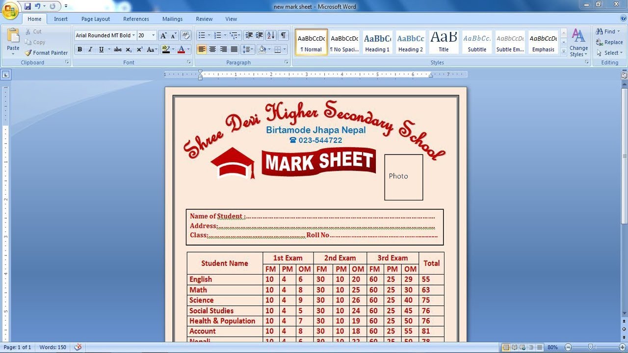 How To Create Mark Sheet Using Ms Word Make Mark Sheet In Ms Word 