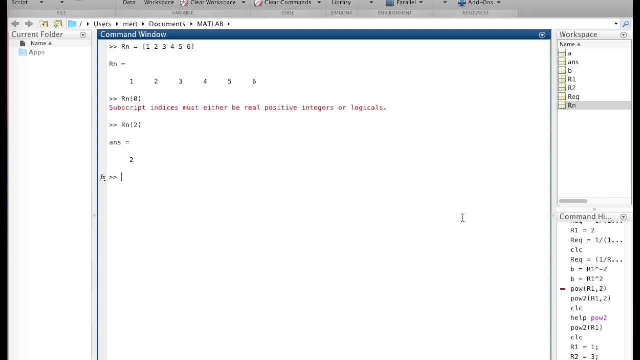 MATLAB Tutorial 1 (Part 1) - Basic command window computations