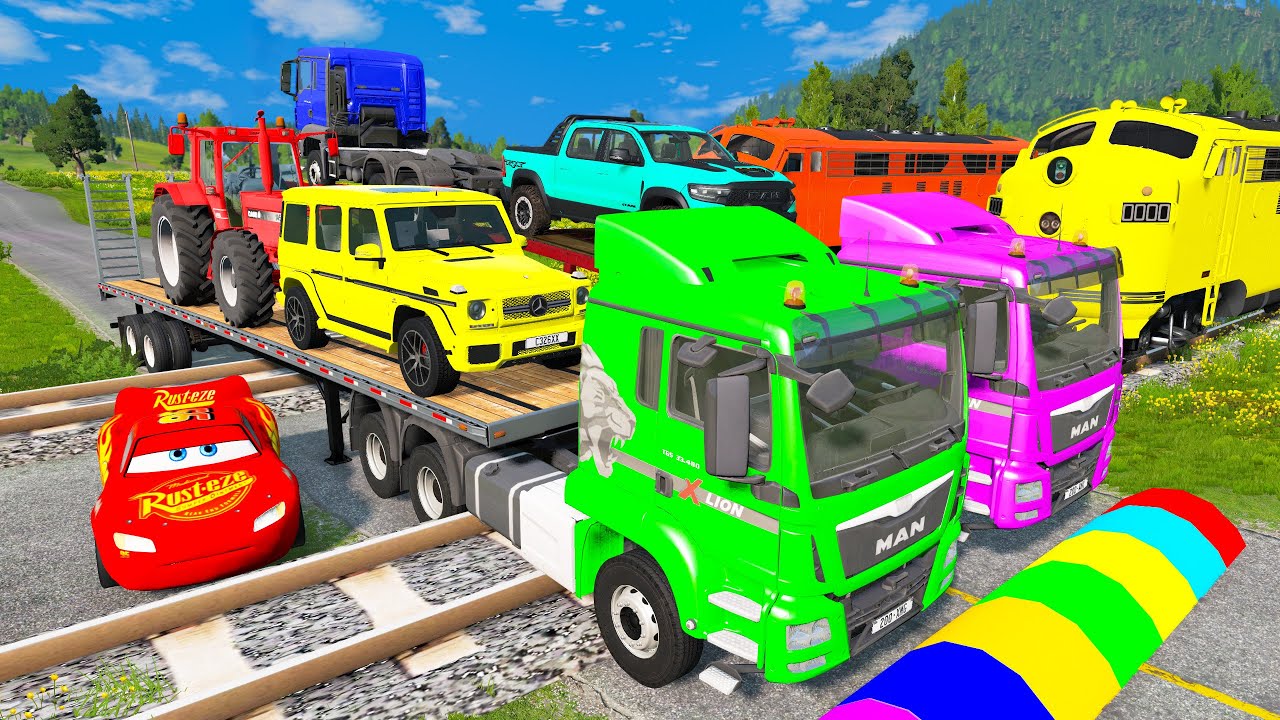 Flatbed Truck Mcqueen | Transportation with Truck - Pothole vs Car #2 - BeamNG.Drive