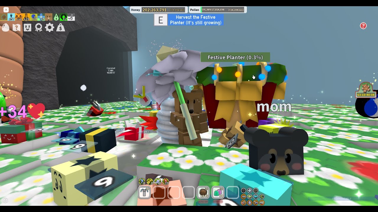 Harvesting The Festive Planter Bee Swarm Simulator and getting a Dimond