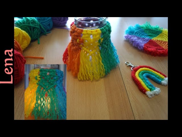 𝗟𝗲𝗻𝗮 - rainbow DIY 𝗠𝗮𝗰𝗿𝗮𝗺𝗲 YouTube 🌈 with Macrame 🕯️ holder candle Regenbogen Makramee Windlicht