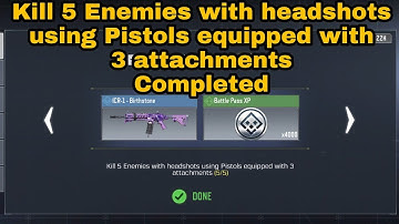 Kill 5 Enemies with Headshots using Pistols Equipped with 3 attachments | COD Mobile Mission