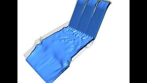 Dam spillway and stilling basin 3D CFD simulation with Kratos and GiD. Free surface