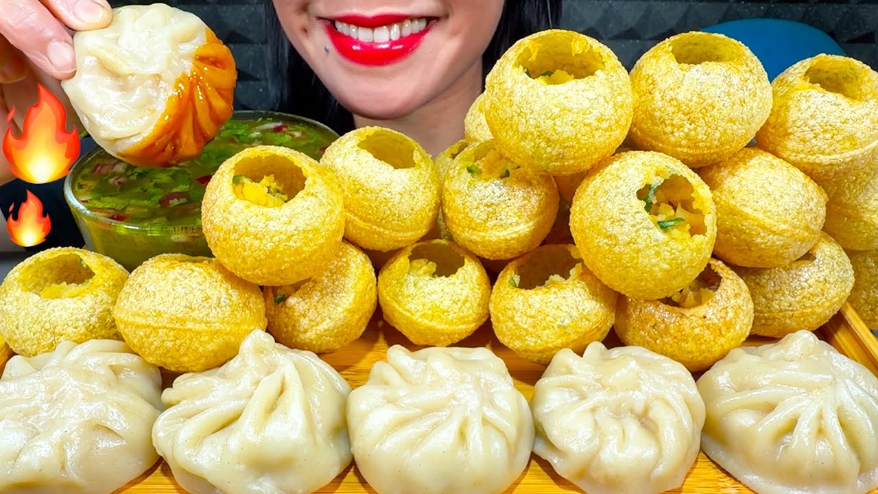 ASMR CHICKEN MOMO + PANI PURI MUKBANG MASSIVE Eating Sounds