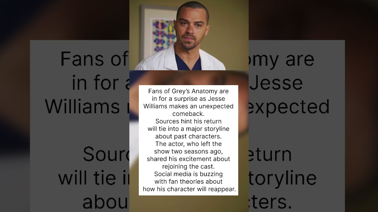 Jesse Williams Returns to Grey’s Anatomy in Shocking Twist 